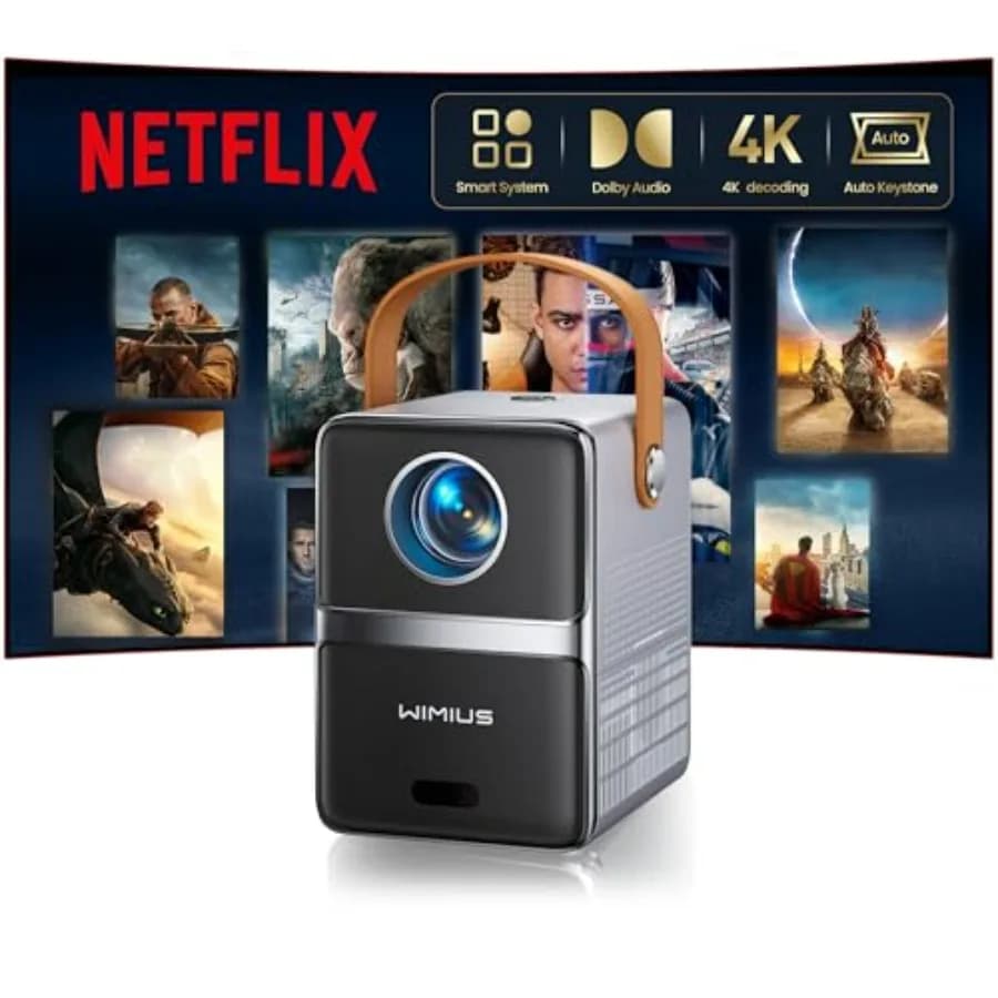 Mini Proiettore Smart con WiFi e Bluetooth Compatibile con Netflix, Portatile, Supporto 4K, Audio Dolby, Correzione Automatica Keystone, Elettrico
