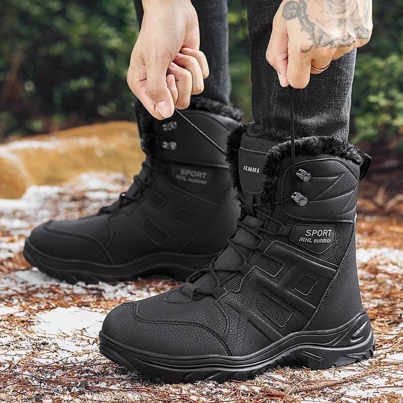 Platform Fur Warm Snow Boots Men Thigh High Boots Winter Slip on Men Comfortable Outdoor Ankle Hiking Boots Wear-resistant Sole