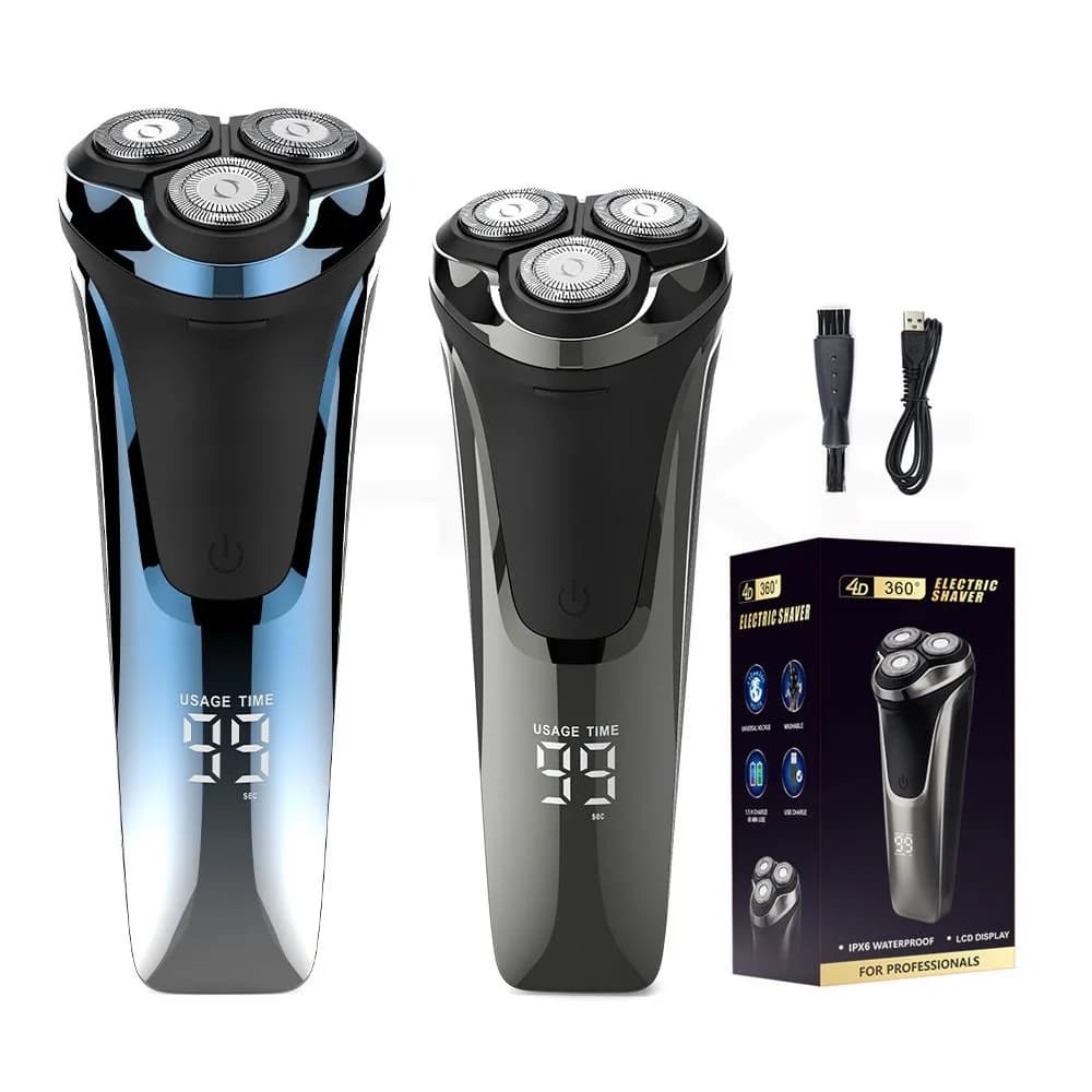 Men Electric Shaver LCD Display Rotary Shaving Machine Beard Razor Waterproof Wet Dry Use Pop-up Trimmer Travel Lock USB Charge