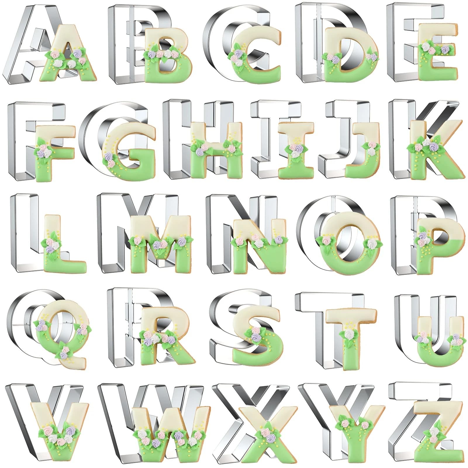 Letter Cookie Cutters Shapes - 26 Pcs Stainless Steel Alphabet Letter Cookie Cutter Set Fondant Biscuit Fruit Dough - 3/4inch