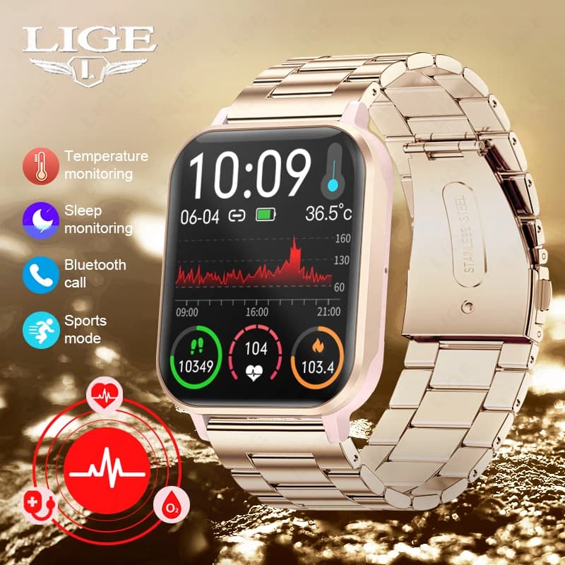 Smartwatch LIGE per Uomo e Donna, Monitoraggio Salute, Termometro, Chiamate Bluetooth, Impermeabile, Offerta Speciale