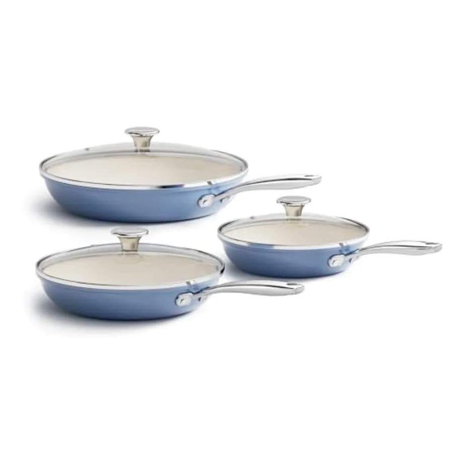 Ceramic Anti-Flat Pot Set with Tempered Glass Covers, Anti-stick Kitchen Set, Dishwasher Washable, Suitable for Oven and Induction
