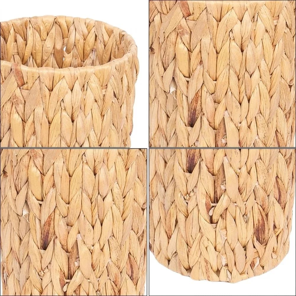Boho Decor Wicker Trash Can Made of Water Hyacinth 19x28cm Eco Friendly Waste Basket for Bathroom Bedroom Space