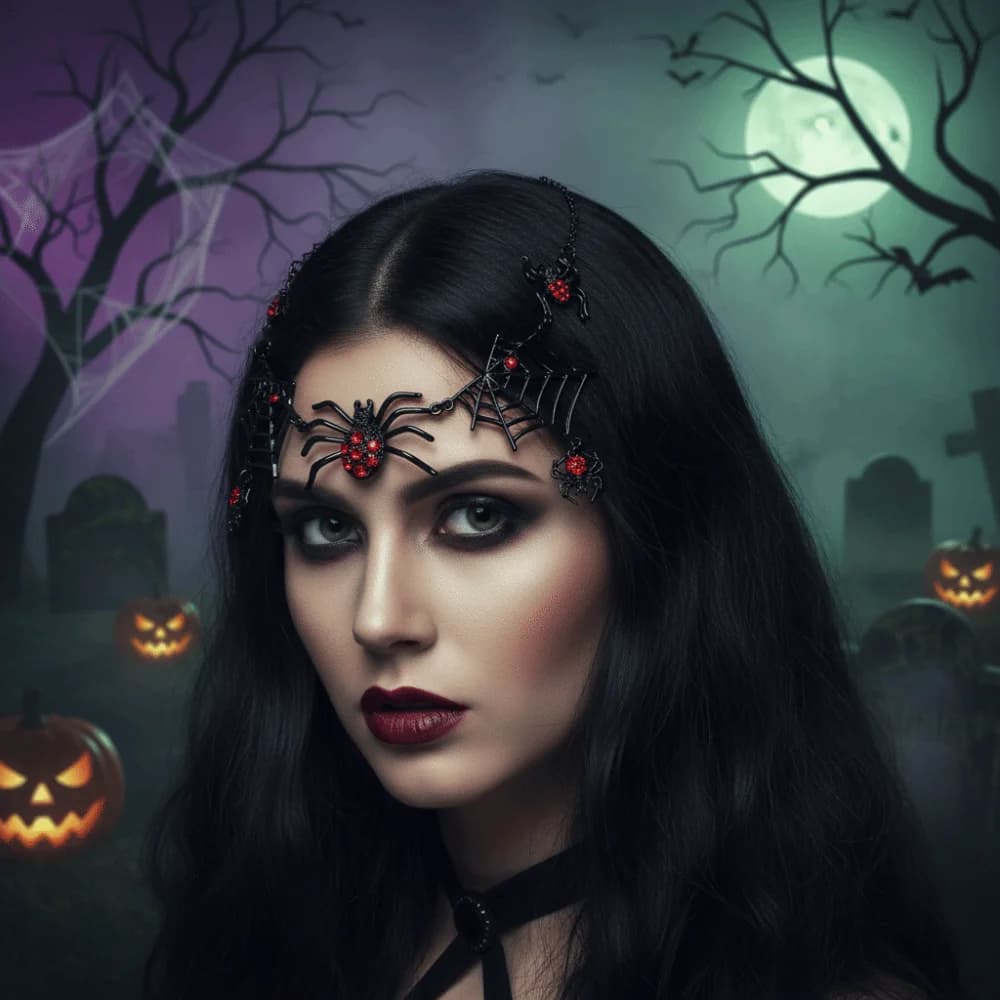 Vintage Halloween Black Spider Web Necklace Exaggerated Design Gothic Punk Spider Choker Alloy with Red Rhinestones