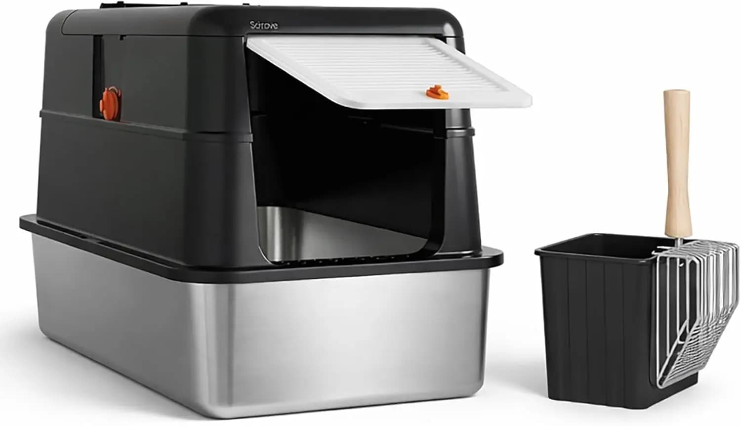 Lettiera per Gatti in Acciaio Inossidabile con Coperchio, Lettiera Extra Large Chiusa con Ingresso Superiore in Metallo per Gatti Grandi, Facile da Pulire