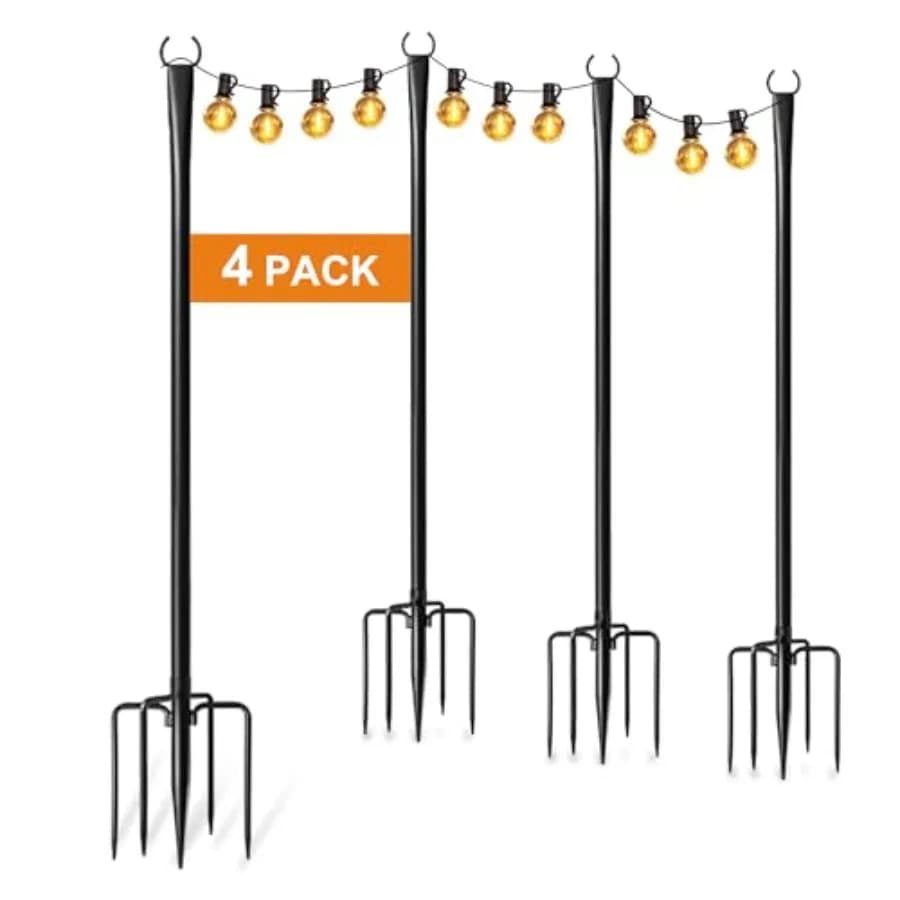 Pali per Luci Esterne in Metallo Rinforzato, Supporti per Luci Natalizie da Esterno con Forcella, Accessori per Pali di Illuminazione