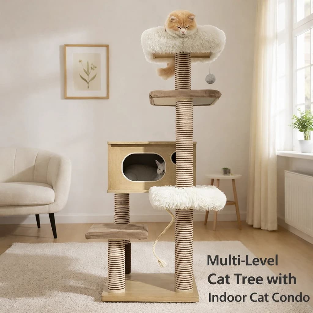Grande Albero per Gatti con Cuccia, Tiragraffi e Piattaforma Salto, Giocattoli in Corda di Canapa, Forniture per Animali Domestici all'Ingrosso