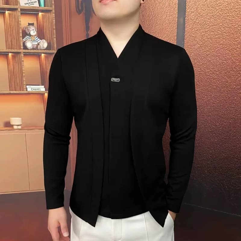 Felpa in due pezzi finta di lusso leggera da uomo nuova autunno e inverno Pullover da lavoro alla moda Top a maniche lunghe