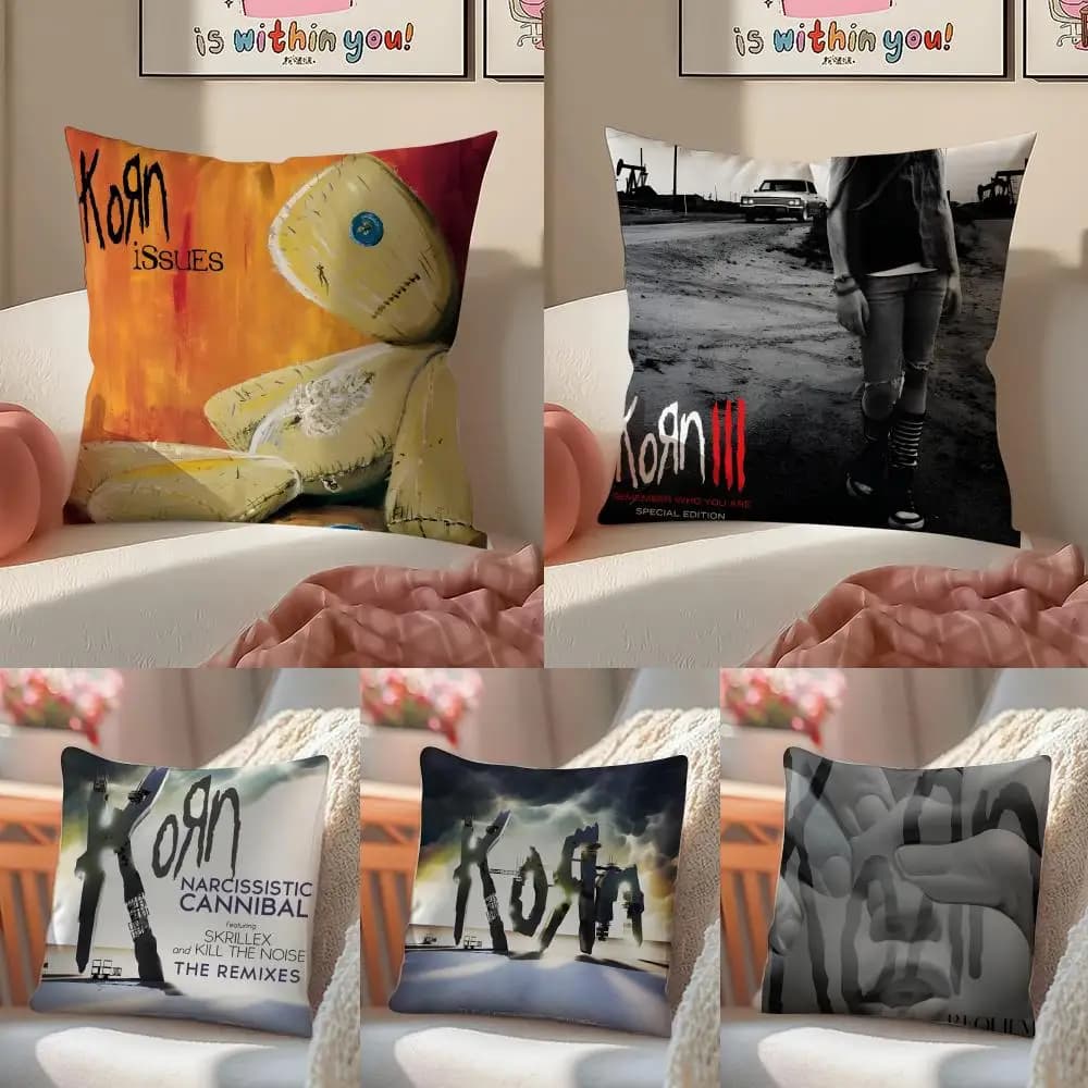 Hot Metal American Band Album K-korn Cushion Cover Pillowcase Short Plush Invisible zipper Room Sofa Cushion Cover