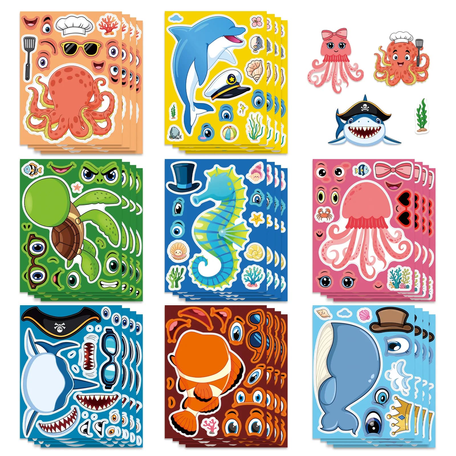 8/16/24 Pezzi Adesivi Puzzle Animali Marini Cartoon Fai-da-Te, Adesivi Decorativi per Quaderni, Decorazioni Impermeabili per Diari