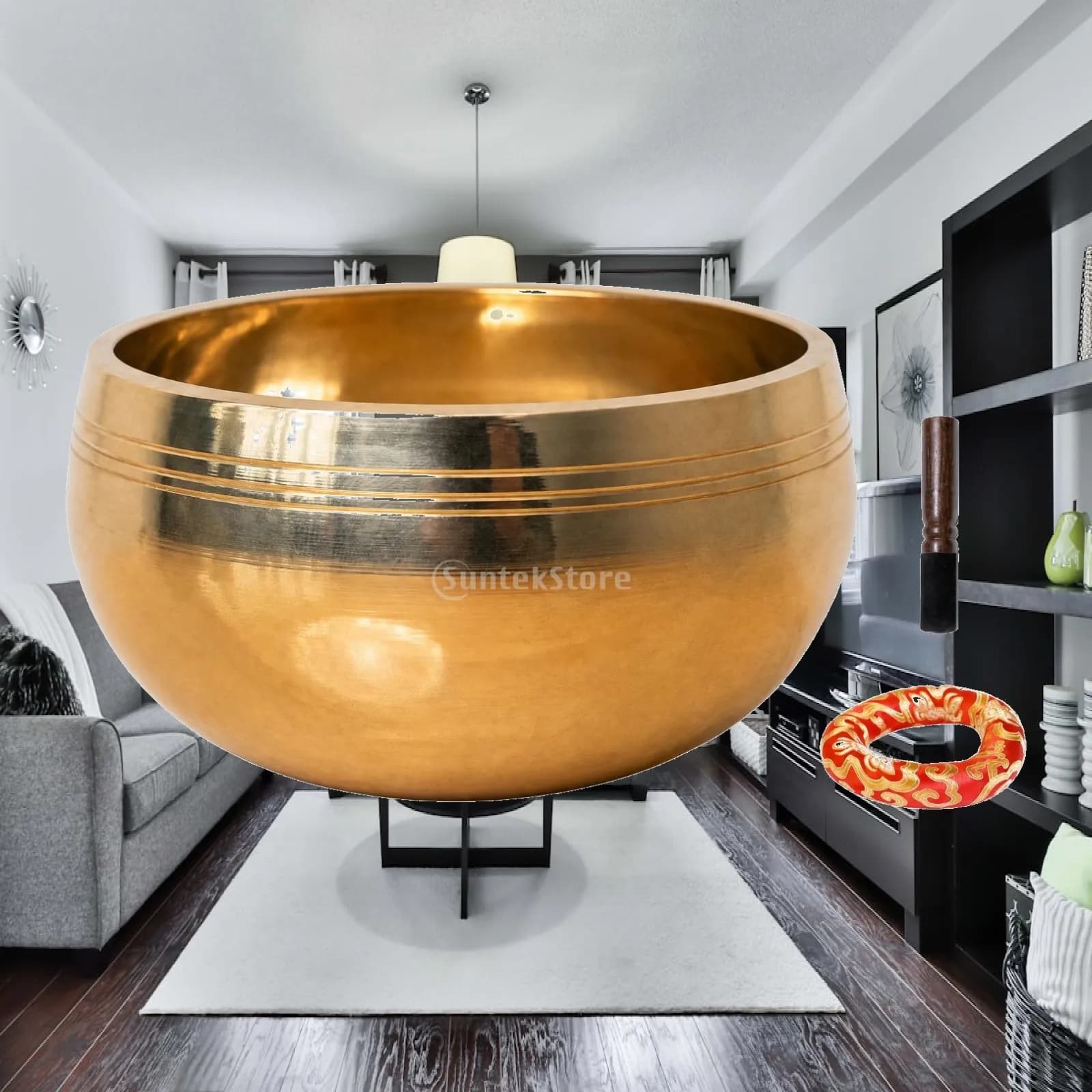 Copper Meditation Bowl with Striker and Cushion for Relaxation Yoga Mindfulness Sound Practice