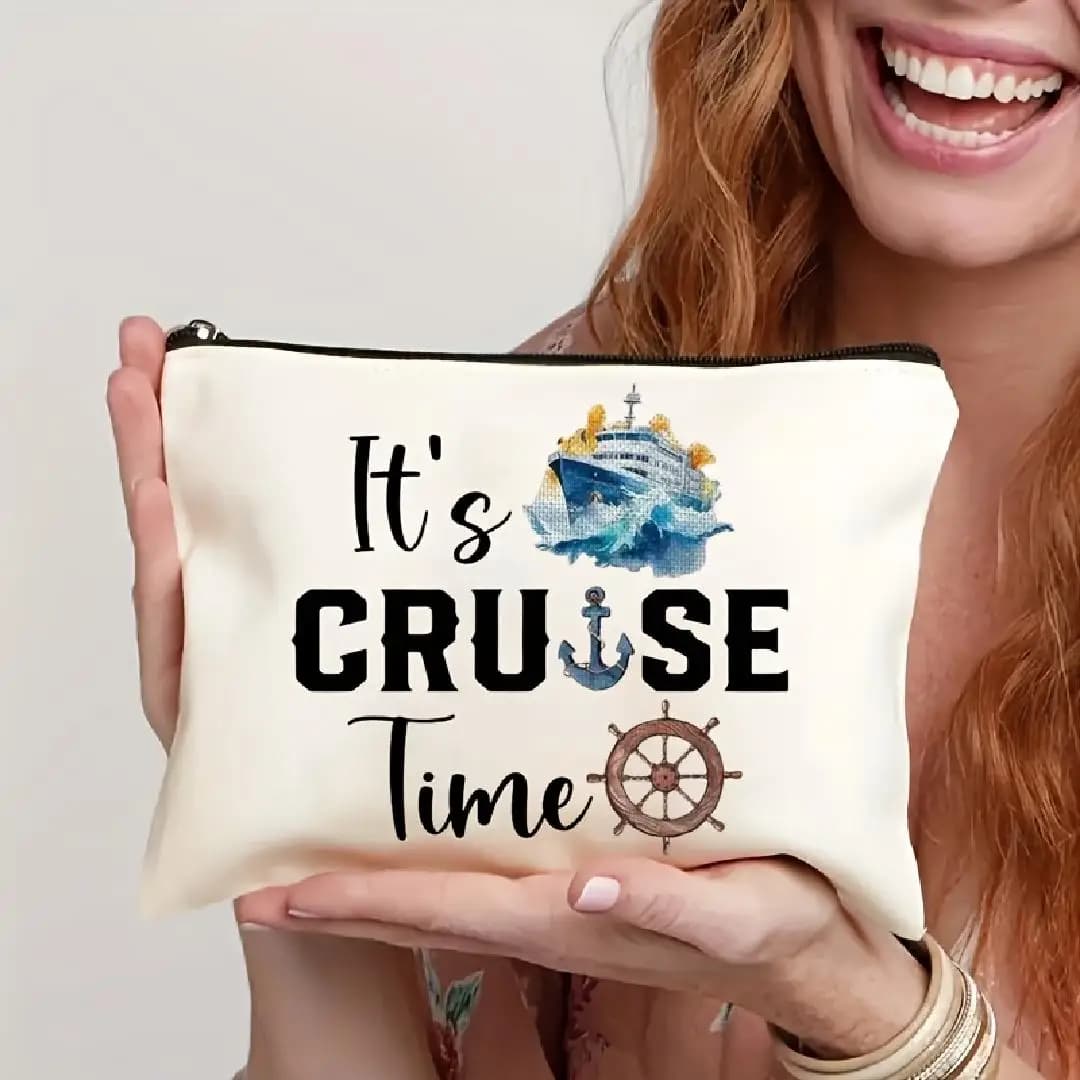 Una borsa per il trucco Cruise Time: carina borsa multifunzionale con cerniera per donna, borsa per riporre gioielli