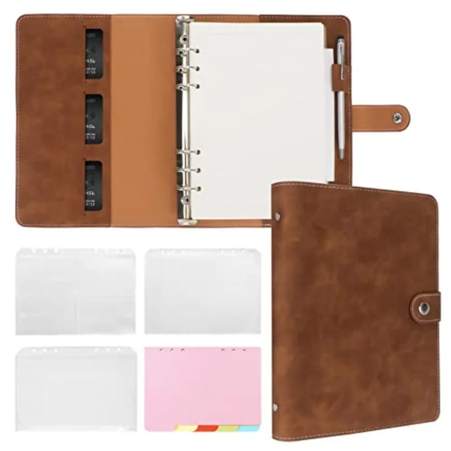 Binder Refillable Planner Notebook 6 Ring PU Leather Binder Journal with Pockets, Dividers, Refill Paper
