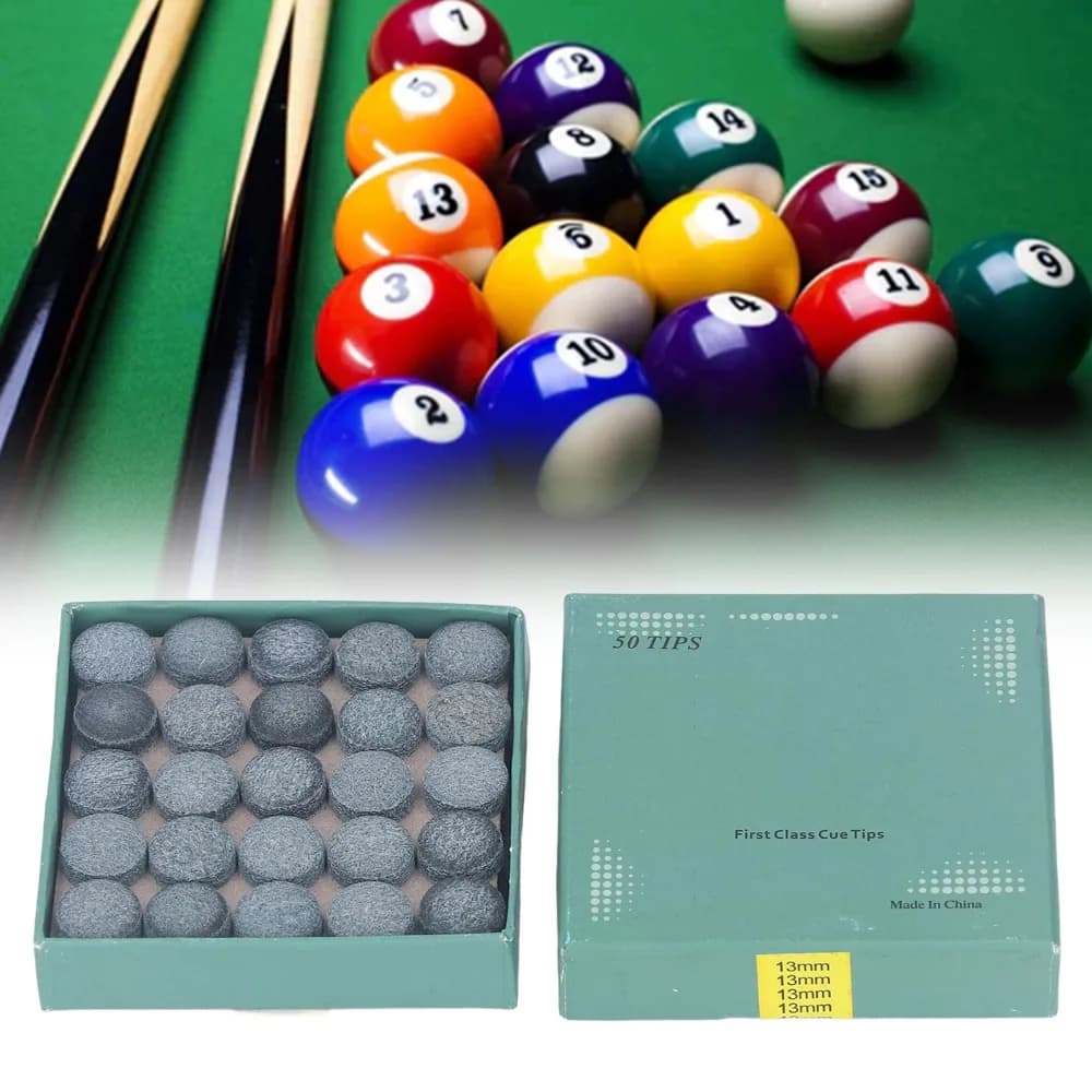 50 Pezzi Puntali in Pelle per Stecche da Biliardo, Adesivi, Misure Multiple, Scatola Porta Puntali di Ricambio per Stecche da Biliardo e Snooker