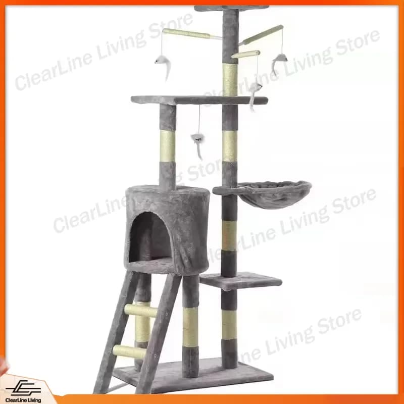 Space Saving Cat Tree with Scratching Board Multi Level Climbing Tower for Multiple Cats Indoor Pet Furniture Play Center