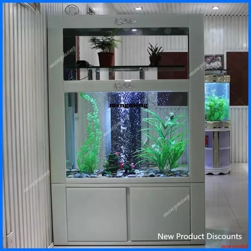 C6601 Acquario rettangolare grande con schermo, acquario ecologico per pesci, con filtro inferiore in vetro ultra-bianco di medie dimensioni