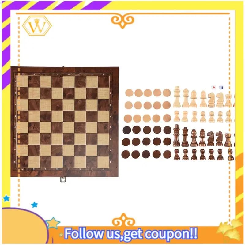 Ultimo set di scacchi internazionale in legno 3 in 1 Giochi da viaggio Scacchi Backgammon Drafts Intrattenimento