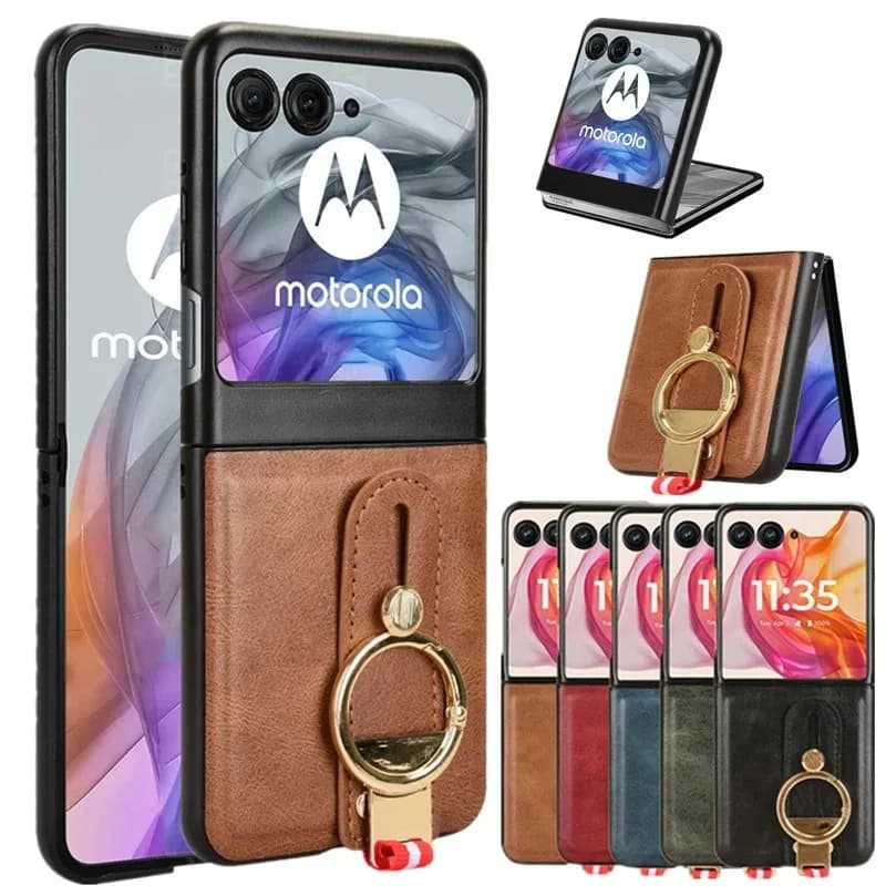 Custodia per telefono con supporto in pelle per cinturino di lusso per Motorola Moto Razr 60 Ultra 2025 Custodia protettiva per anello apri Coque Fundas