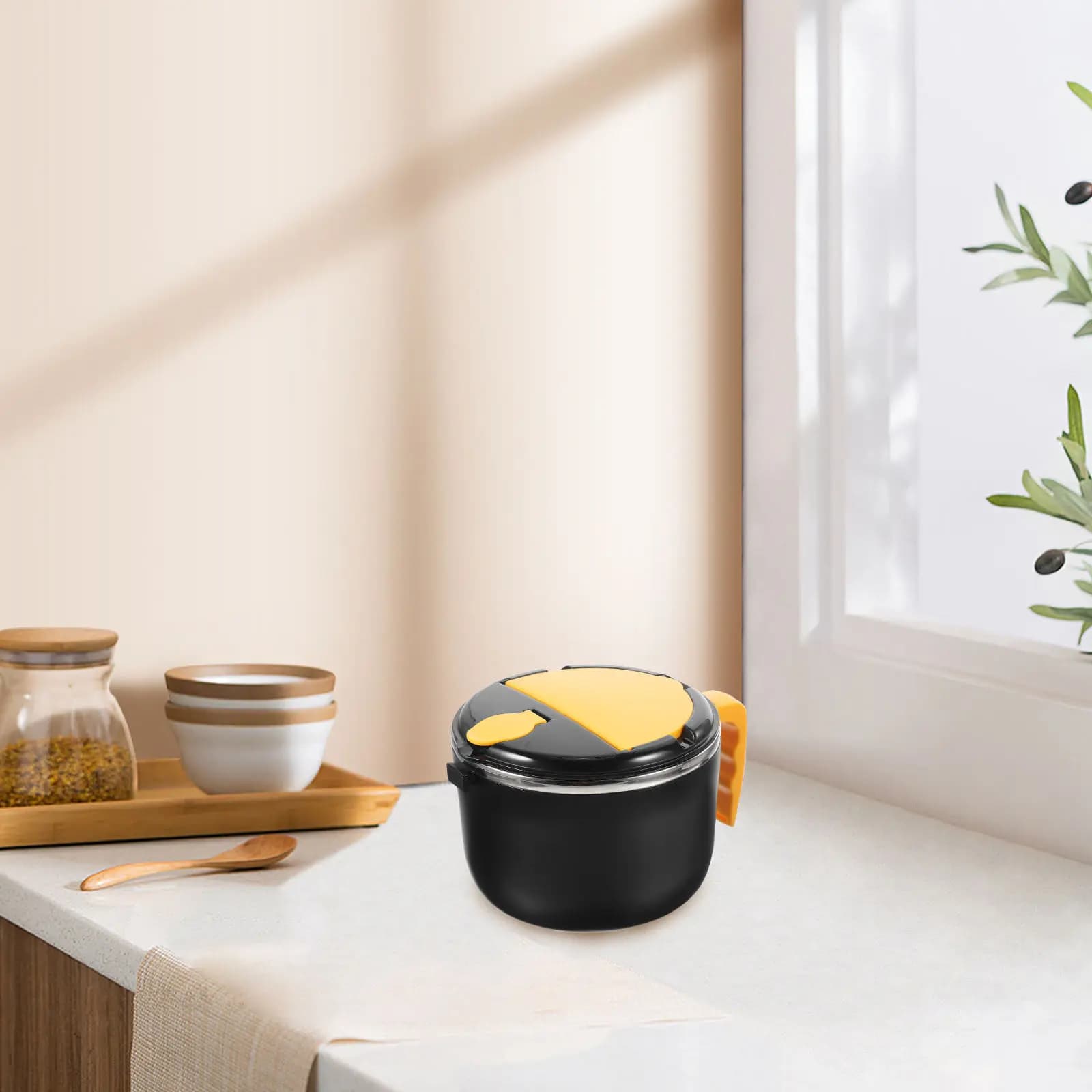 Set di 1 Ciotola per Noodle in Acciaio Inox con Coperchio Isolante, Contenitore per Zuppa Anti-Scottatura, Riutilizzabile per Servire Alimenti