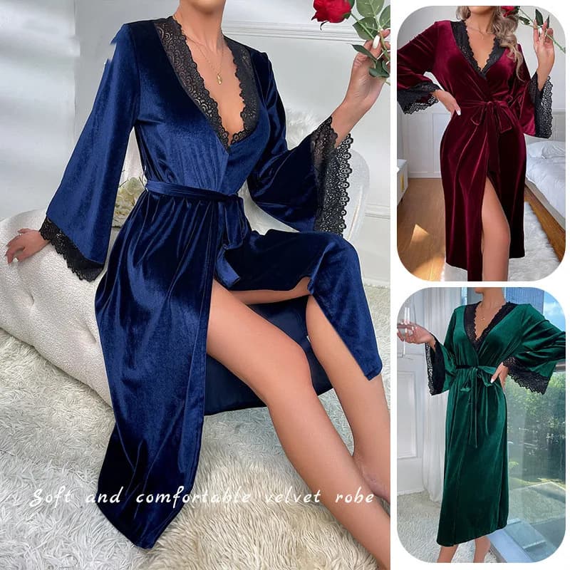 Bridal Wedding Velvet Dress Spring Dress Women's Kimono Lace Bathrobe Damigella Of Honor Nightwear Pijama Casual Dress Night Shirt