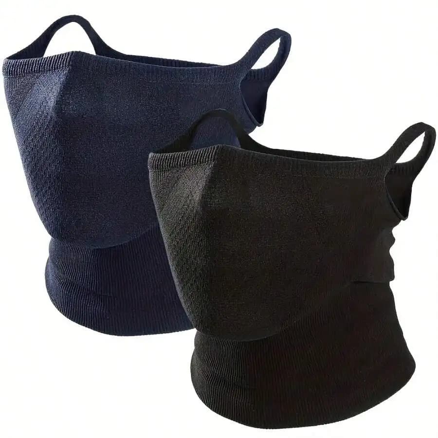 2pcs Unisex Breathable Knitted Half-Face Mask Neck Scarf Ear-Hanging Design For Outdoor Sports Cosplay