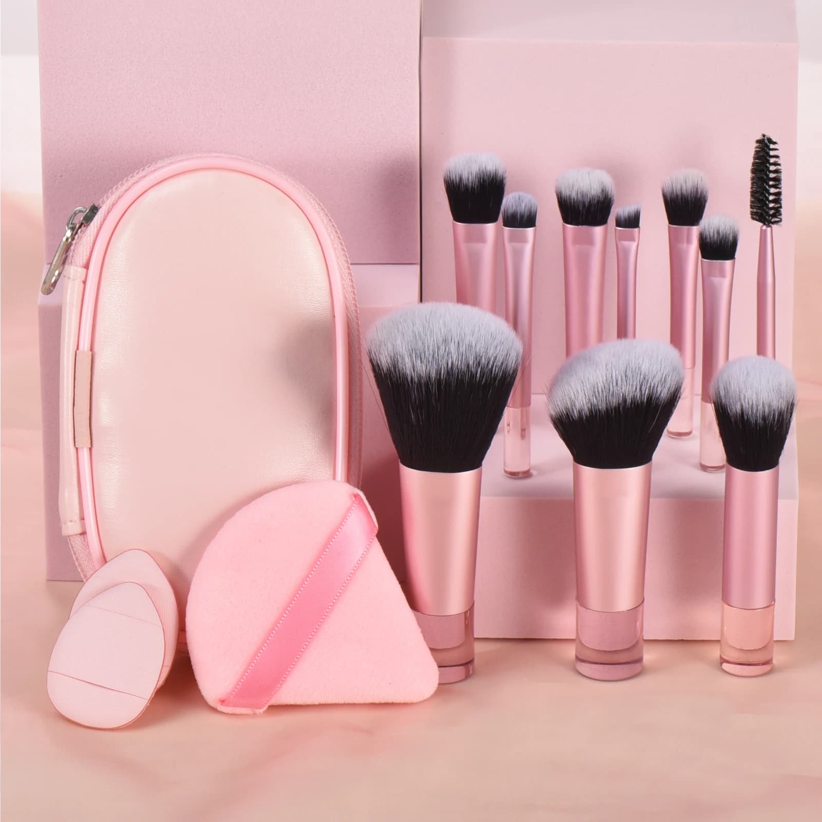 10 Mini Pink Makeup Brushes Portable Travel Makeup Tool Make-up Blow - Palm Brush Professional Makeup Tool Set