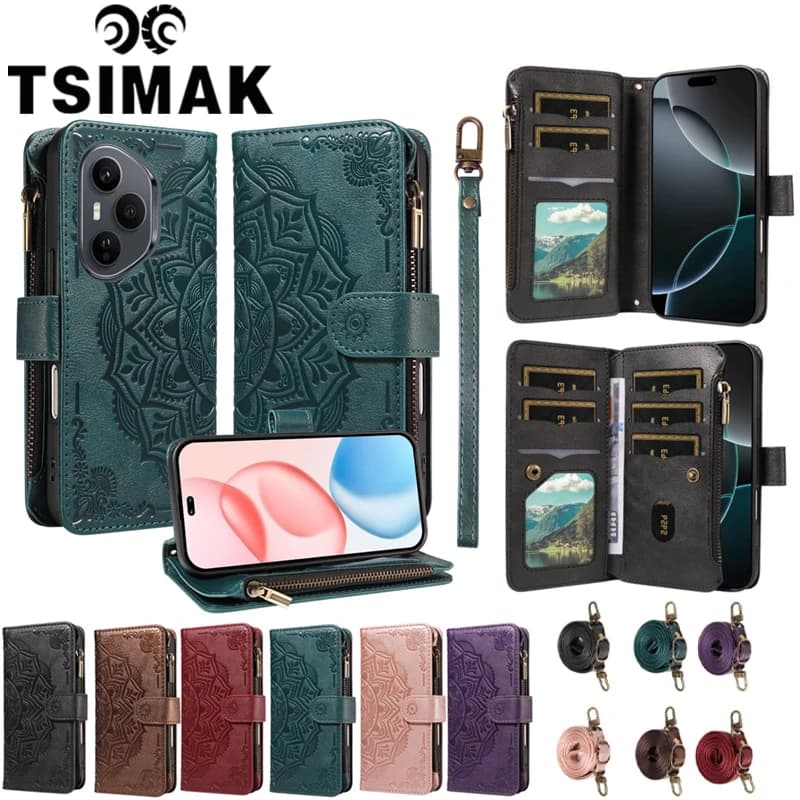 Leather Phone Case For Honor 400 Pro 600 Lite 200 Smart Zipper 9 Card Flip Wallet Cover for Honor 400 Lite Honor400 400Pro Case