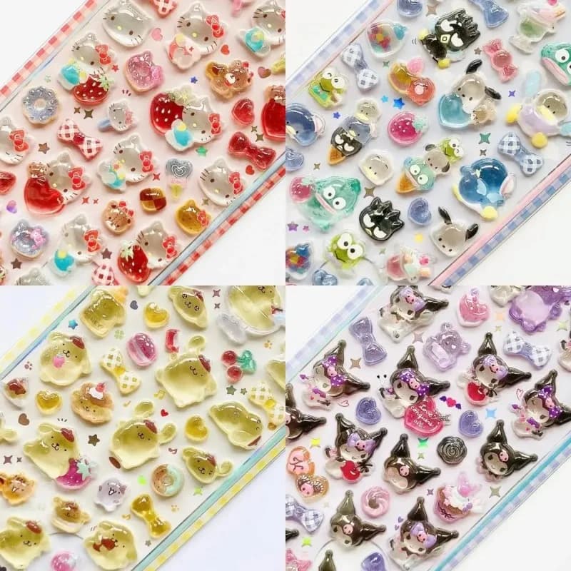 Adesivi 3D Anime Hellokitty Kuromi Cinnamoroll in stock, adesivi decorativi trasparenti in gelatina di cristallo, custodia per telefono fai da te, giocattolo per bambini