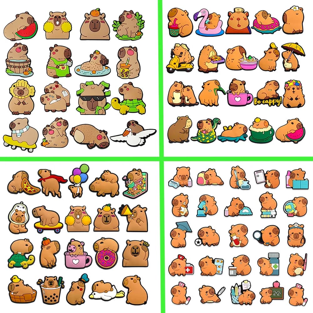 Ciondoli per scarpe serie Capybara da 20 pezzi per sandali con diapositive, accessori per decorazioni per scarpe in PVC per bomboniere regalo di compleanno di Natale