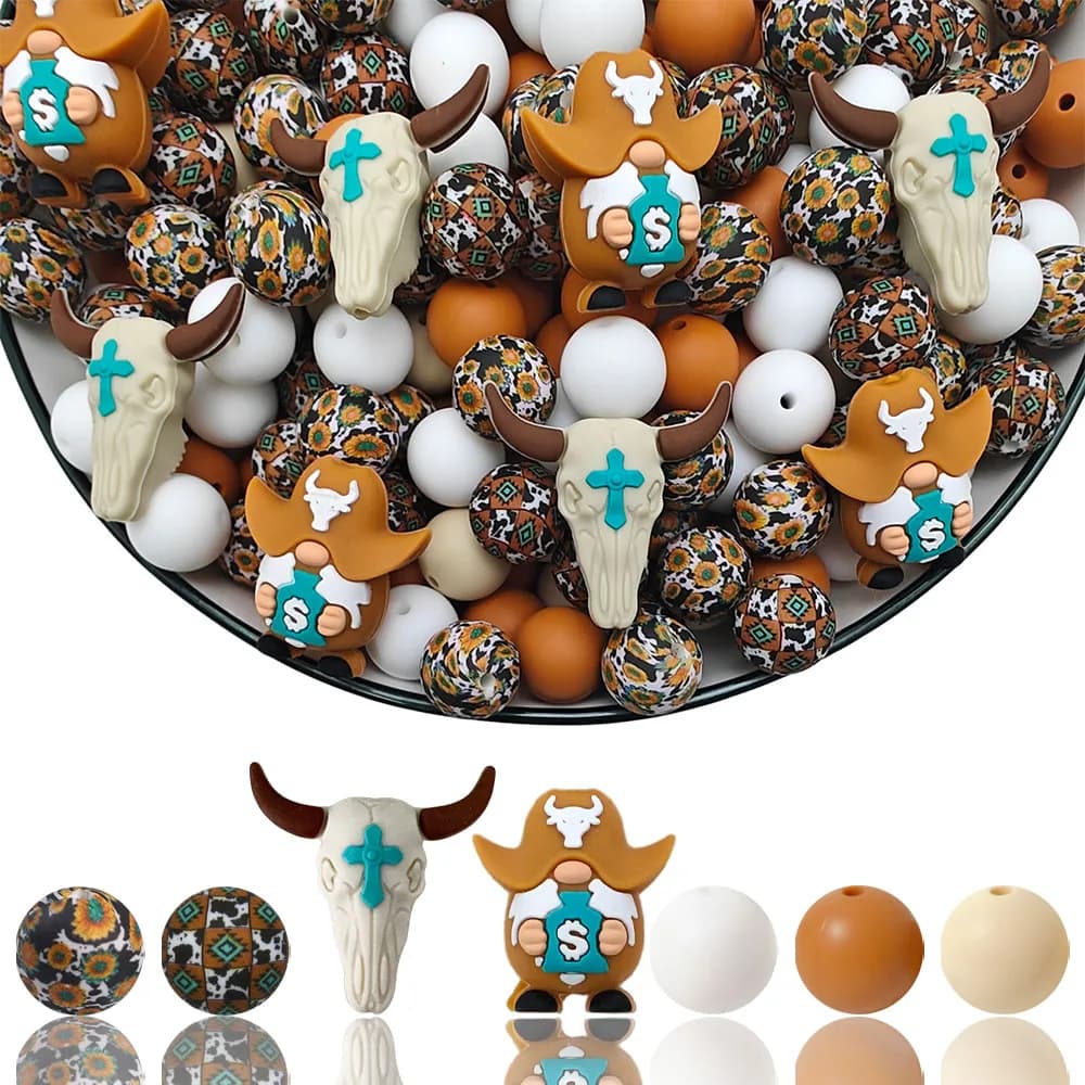 Set di 44 perline in silicone a forma di cowboy western, perfette per lavori artigianali fai-da-te come portachiavi, collane, braccialetti, ecc.