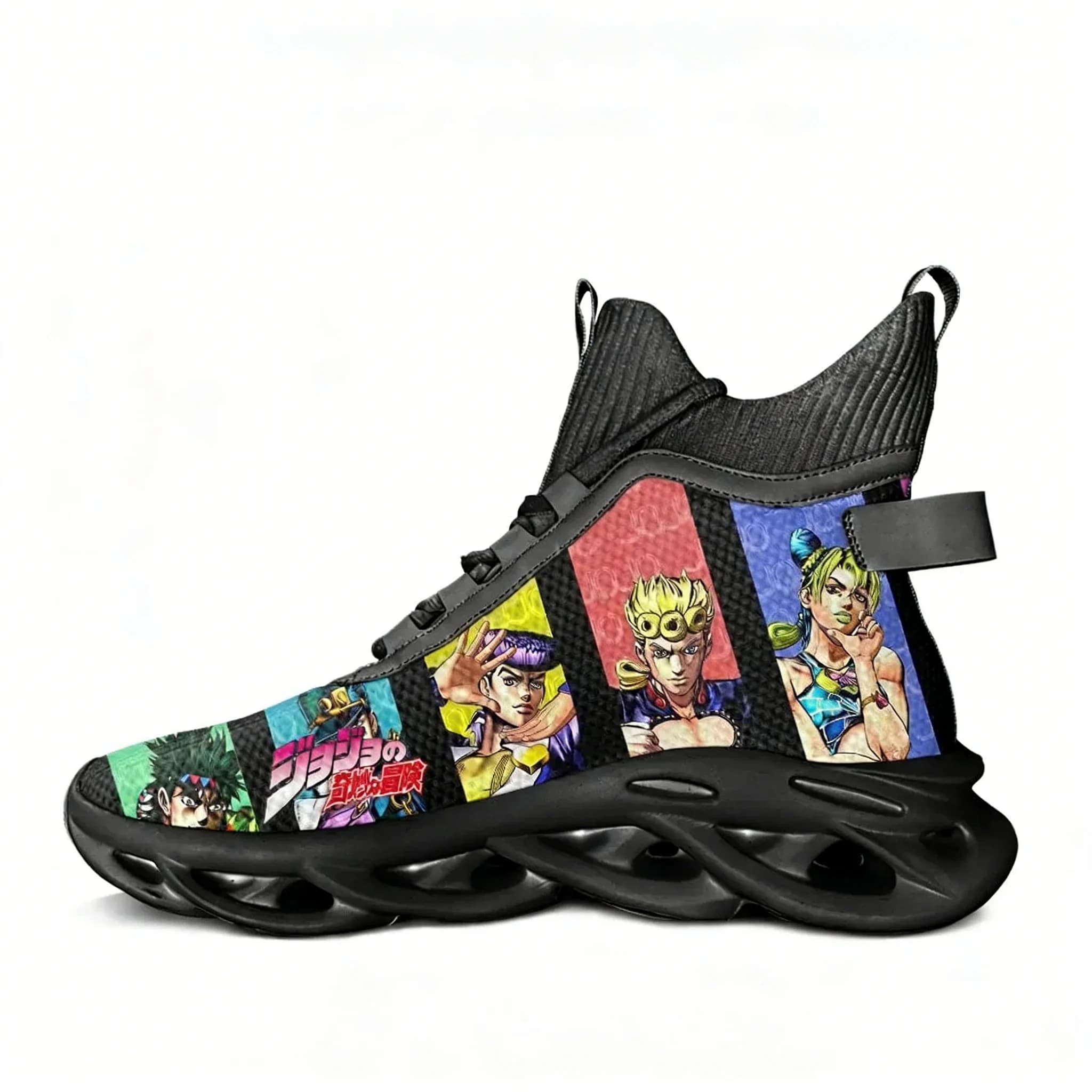 Jojo High Top Flats Sneakers Mens Womens Sport Running Shoes High Quality Sneakers Lace Up Mesh Footwear Anime Customized Shoes