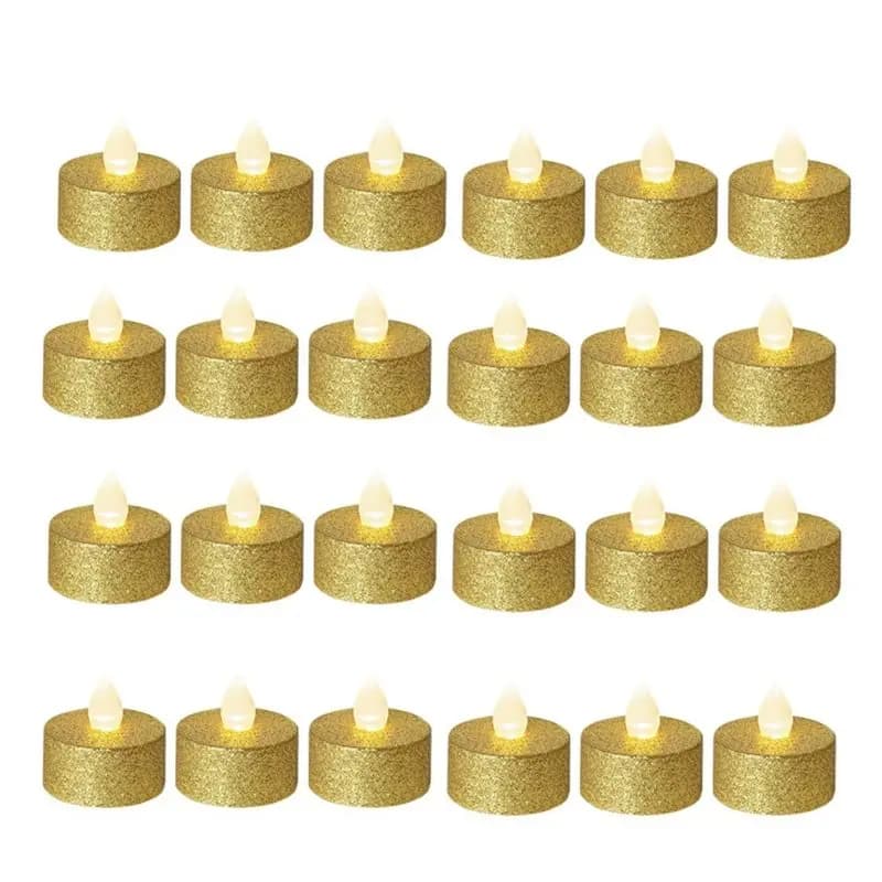 ABFI Candele LED a batteria, confezione da 24, candele votive senza fiamma color oro per matrimoni, candele da tavolo con luce bianca calda
