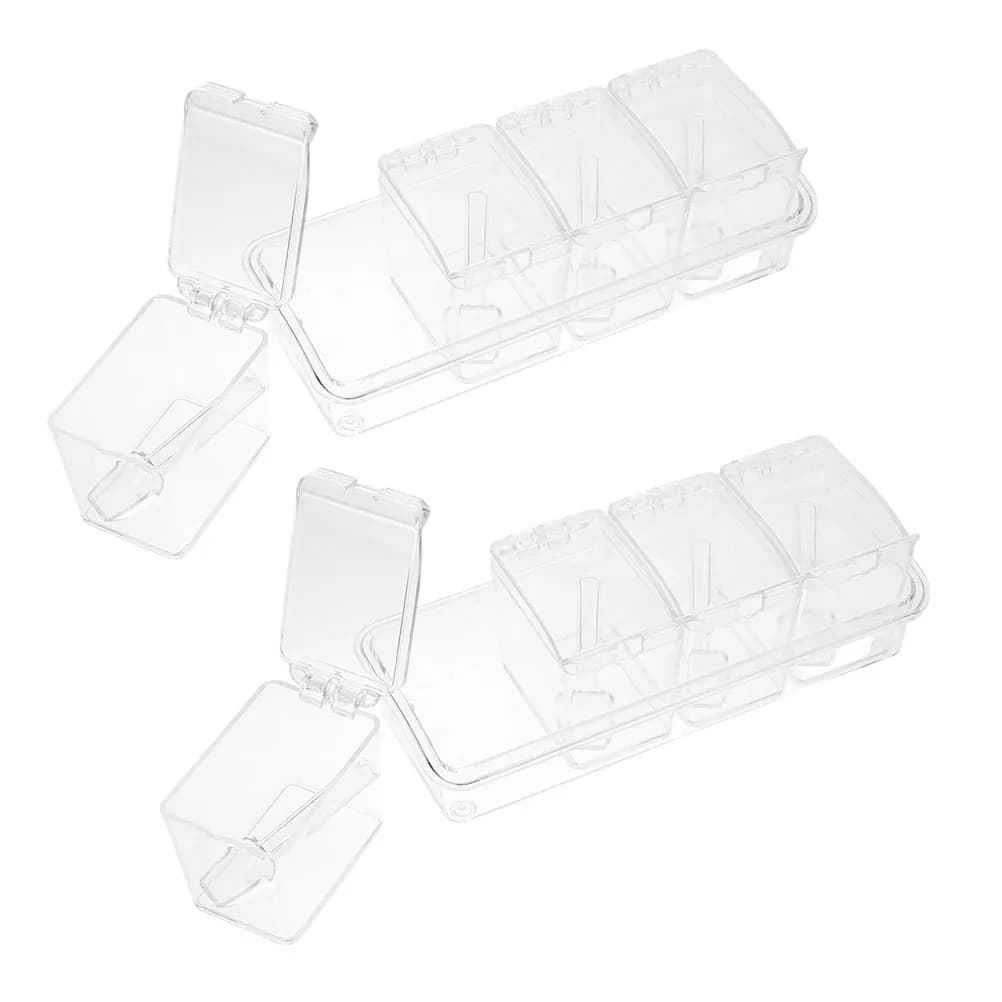 Set di 2 Contenitori Trasparenti per Spezie con Coperchi e Cucchiai per Conservare Sale, Zucchero e Pepe, Organizzatore per Condimenti da Cucina