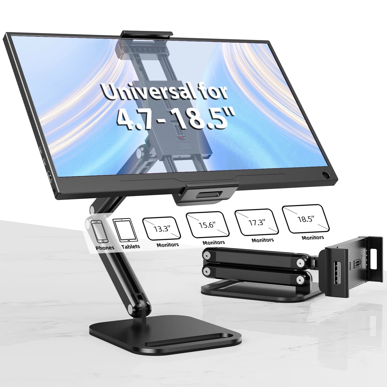 Supporto per monitor portatile UPERFECT per schermo da 6-18,5 pollici, versione desktop universale, base per display espandibile, morsetto regolabile, supporto per tablet