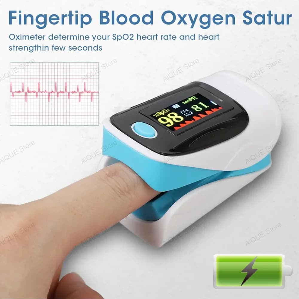 AiQUE Rechargeable Pulse Oximeter Finger Blood Oxygen Meter TFT 4color Display Fingertip Saturation Monitor SPO2 PR PI