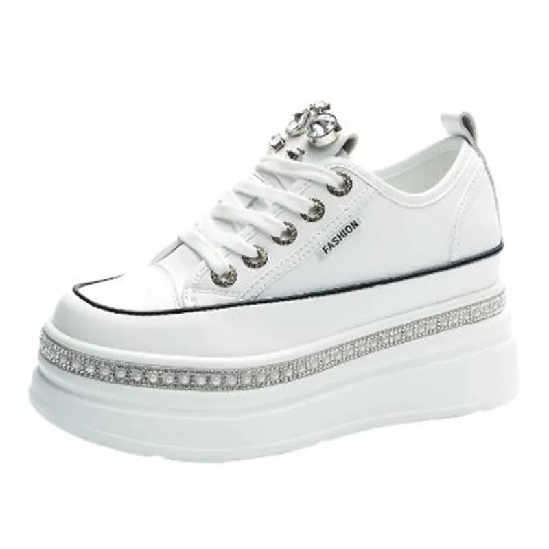 7cm Luxury Genuine Leather Women Vulcanized Autumn Spring Hidden Heels Women Casual Bling Chunky Sneakers Platform Wedge Shoes