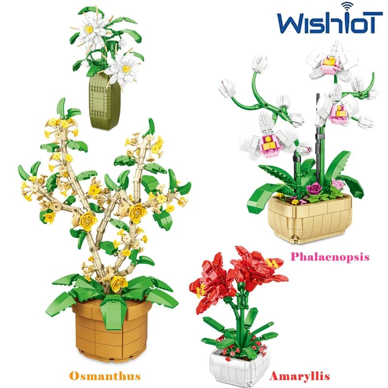 Blocchi di Costruzione Modello Bouquet di Piante in Vaso Simulate, Osmanthus/Phalaenopsis/Girasole, Mattoncini Decorativi Piccoli, Giocattoli Regalo