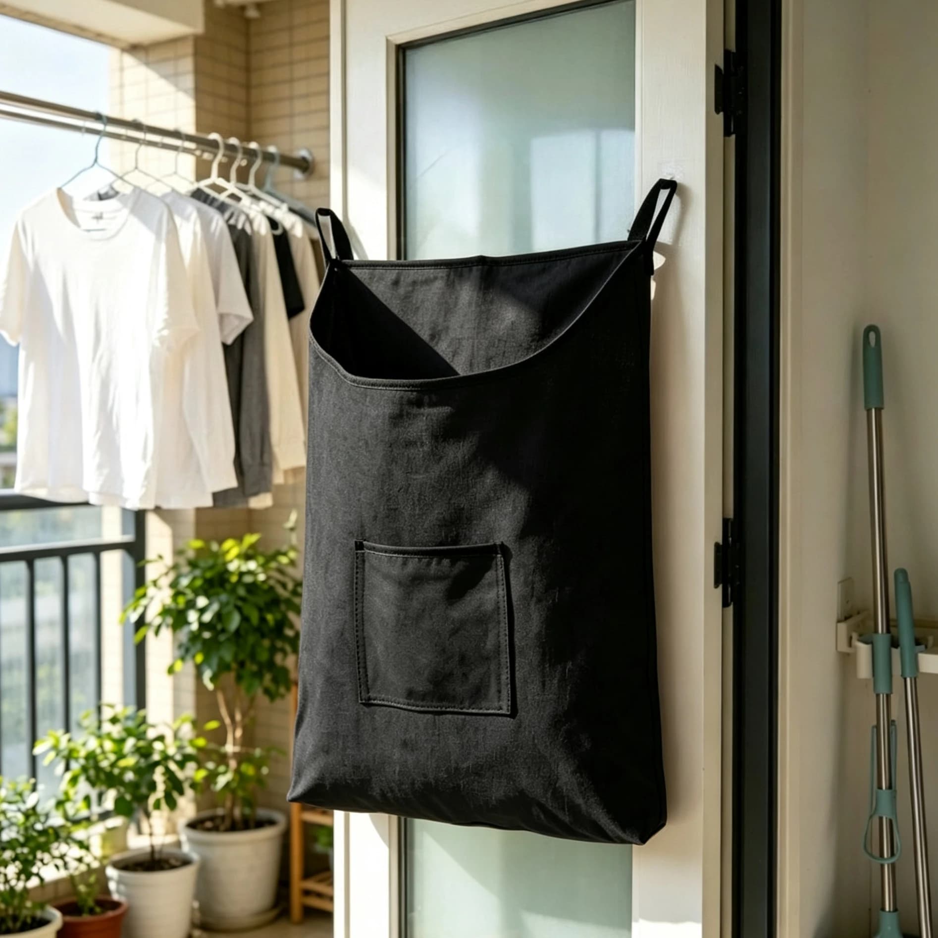 1 pack - wall-mounted laundry storage bag with front pocket, hanging laundry bag, suitable for bedrooms, bathrooms, dormitories
