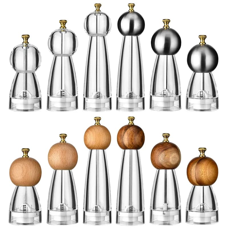 Smerigliatrice manuale per pepe in acrilico da 8 pollici, macina sale, spezie, condimento, galhetta, regolabile, per erbe, pepe, spezie, macinazione, utensile da cucina domestico