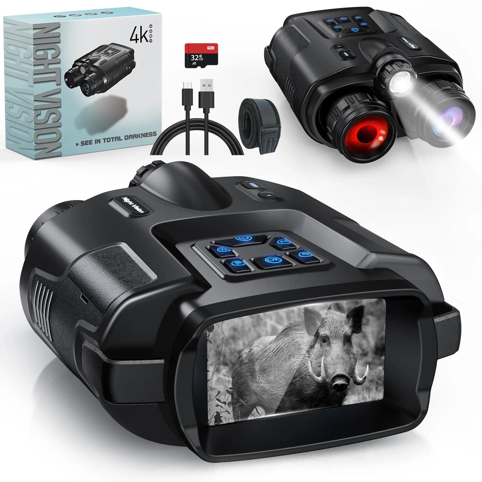 Binocolo per visione notturna 4K infrarossi 5000mAH Zoom digitale 8X ricaricabile 600 metri occhialini scuri per caccia e sorveglianza