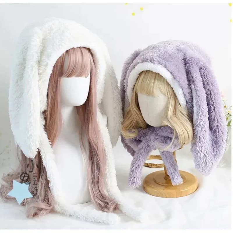 Japanese Sweet Loppy Bunny Eared Rabbit Cap Lolita Earmuffs Fluffy Warm Winter Fleece Hats NM31