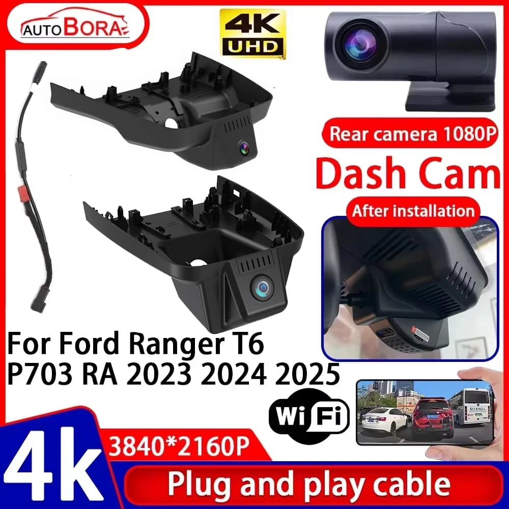 ZhuCamX Video Recorder Night Visio 4K UHD Plug and Play Car DVR Dash Cam Camera for Ford Ranger T6 P703 RA 2023 2024 2025