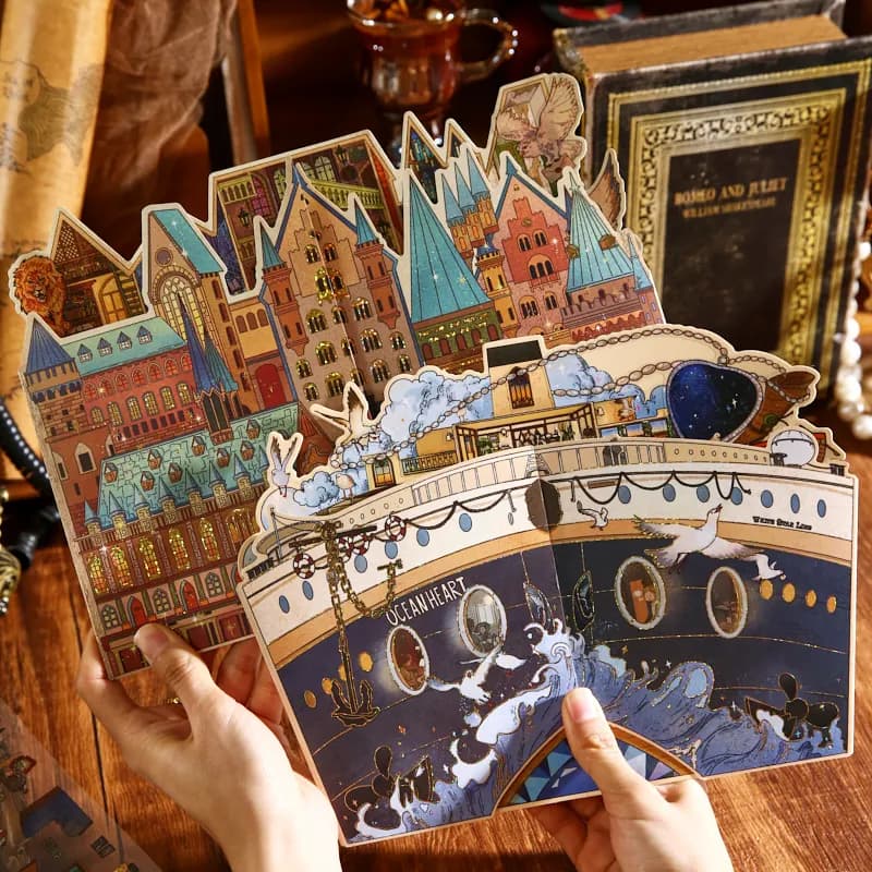 Card Lover 4 Pcs [Eternal Night Sea Series] 3D Landscape Sticker Set for Journaling Scrapbook Diary with Magic Notice Letter