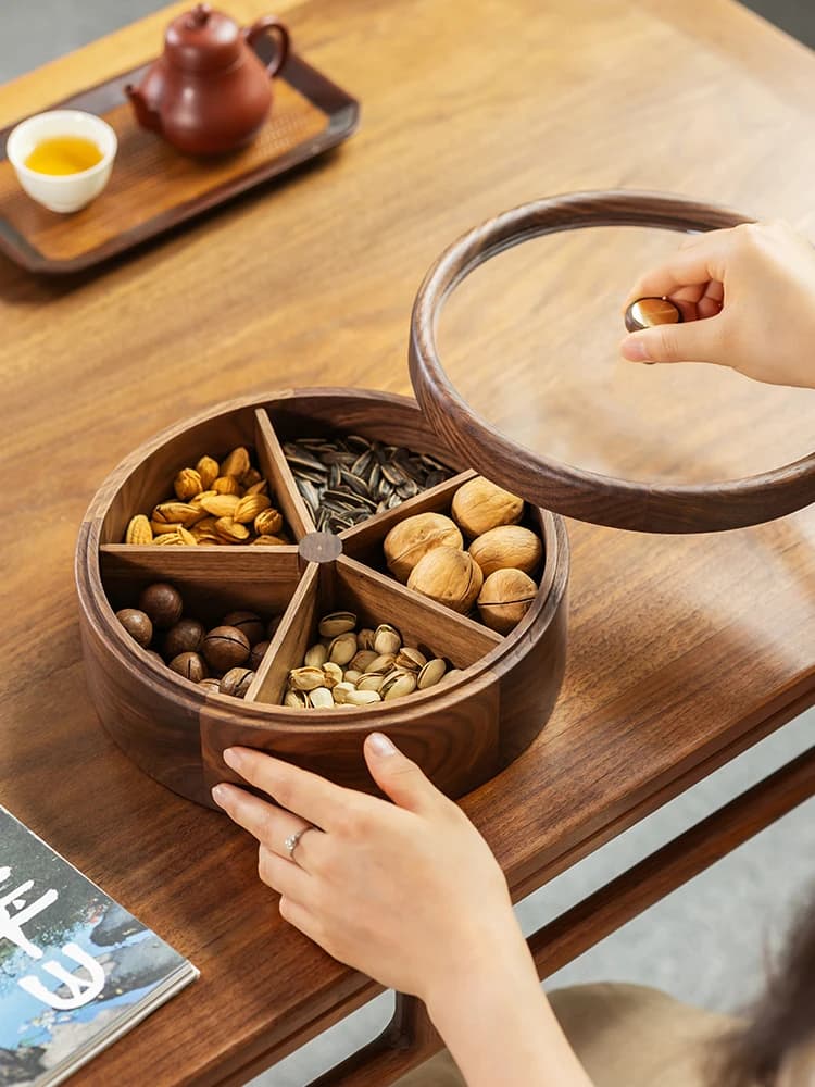 Nuovo Vassoio Cinese in Legno per Frutta Secca, Scatola di Lusso per Caramelle e Frutta Secca, Piatto Espositivo per Snack da Tavolino da Salotto