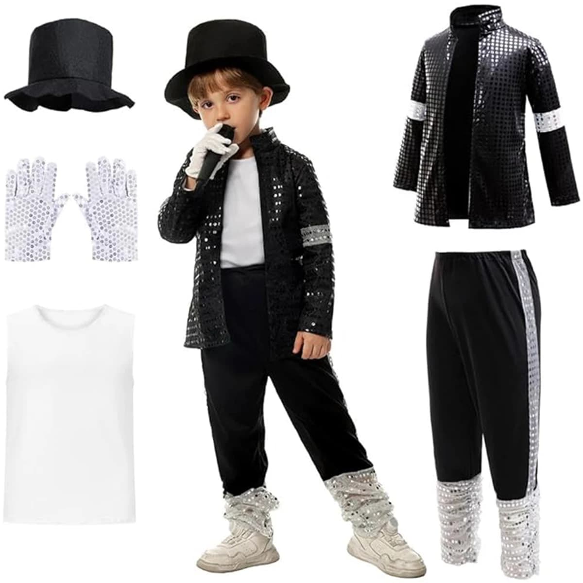 Michael Jackson Costume for Kids,Michael Jackson jacket Cosplay Accessory Set for Performances Commemorative Events