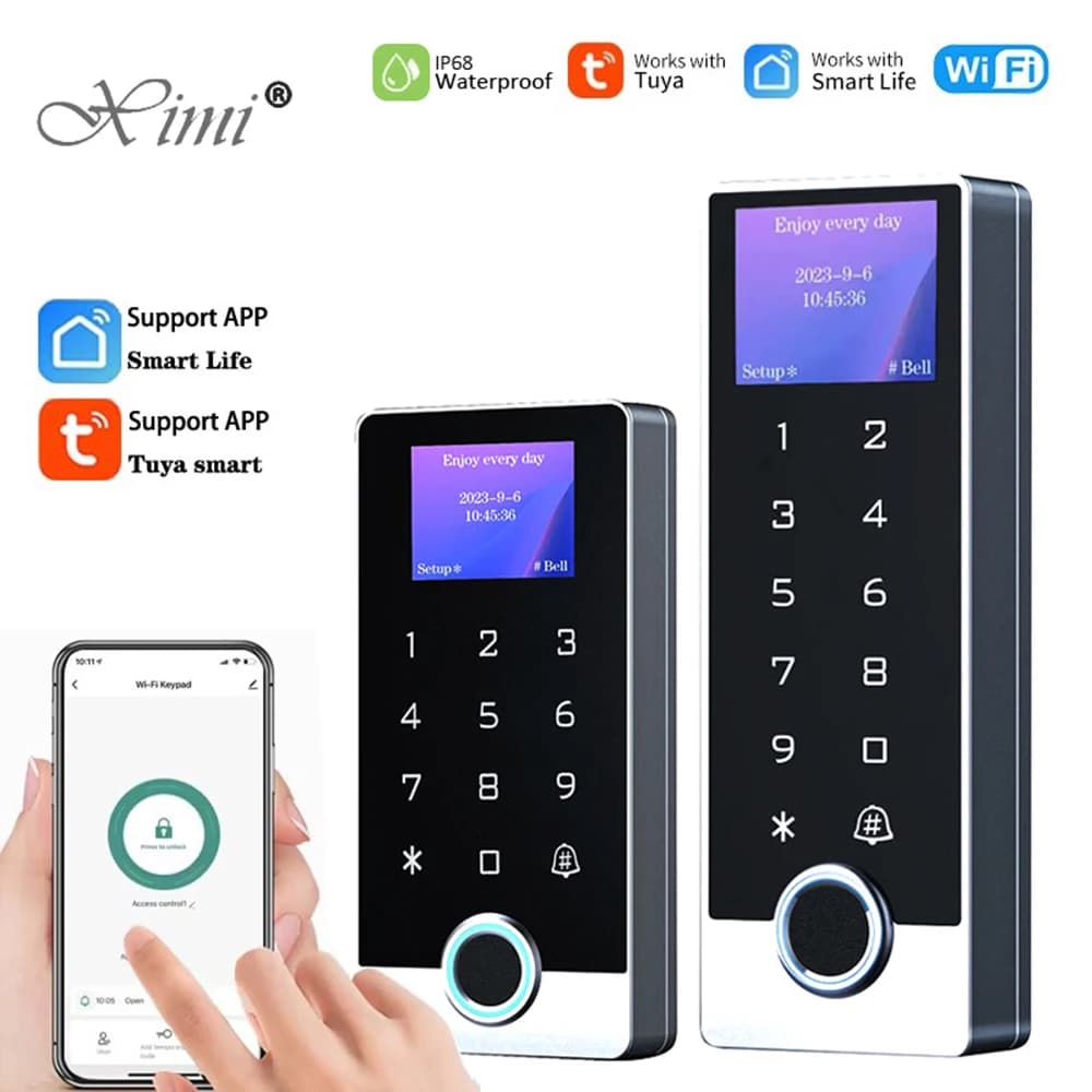 Serratura Elettrica Intelligente Tuya WiFi con Apertura Tramite Impronta Digitale, Controllo Accessi, Tastiera, Impermeabile IP68, Lettore Schede EM RFID e Tastierino Digitale con LCD