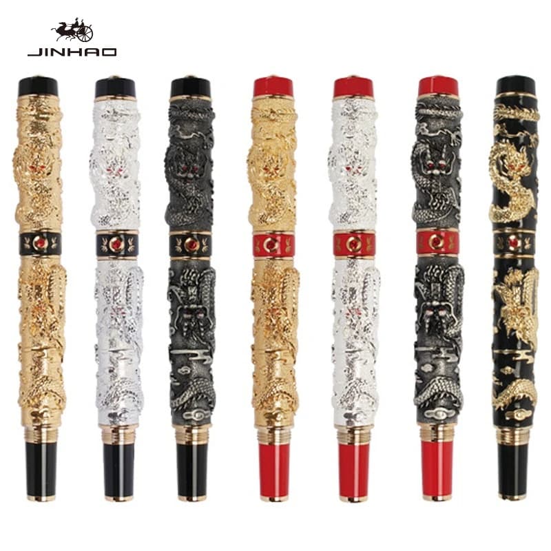 JINHAO Twin Dragons Playing with Pearl Retro Fountain Pen Classical EF/F/M Collectible Writing Stationery Office School Supplies
