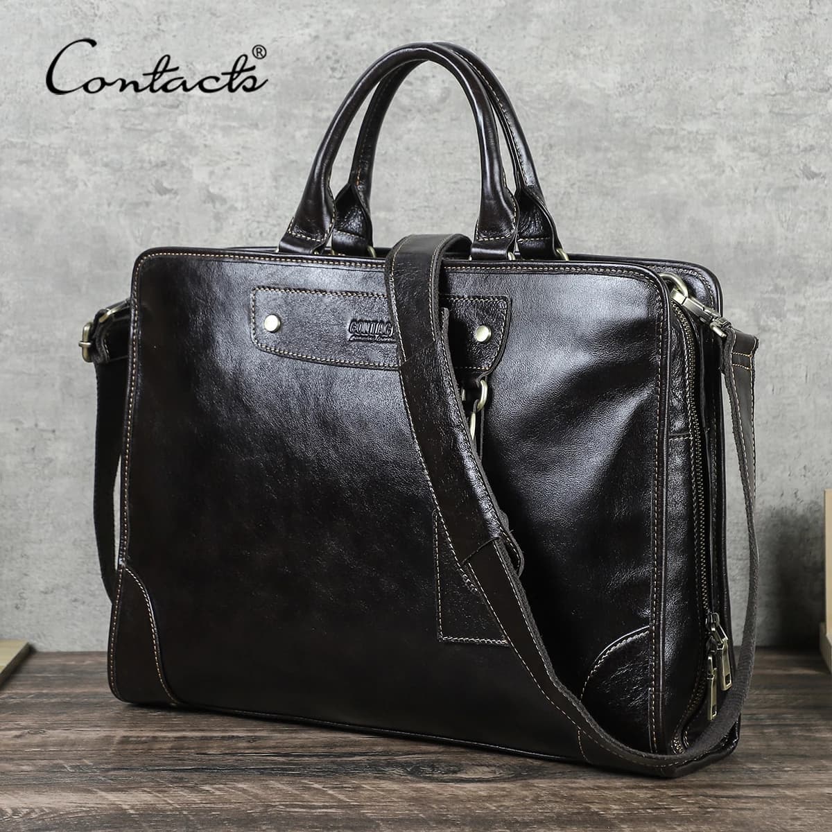 CONTACT'S Borse da lavoro in vera pelle da uomo Valigetta di design di lusso Borsa da ufficio Borsa da uomo Tote Borse per laptop per MacBook Pro da 14 pollici