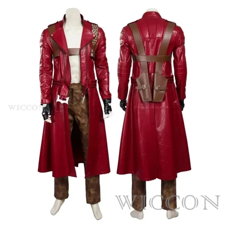 Devil Cos May Cry 3 Costumes Cosplay Dante Uniforms Men's Play Wig Poncho Long Red Set Halloween Carnival Jacket Custom; 2nd