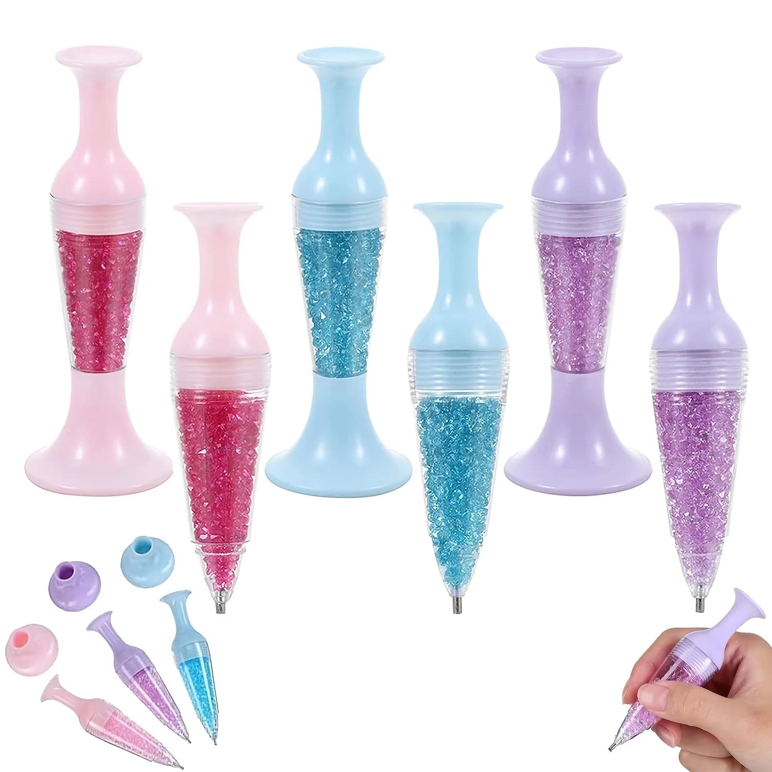 Penne per pittura con diamanti, penna per trapano a punta a forma di vaso di fiori per arte con diamanti, penna per unghie, strumento per punteggiare la creazione di lavori artigianali per unghie